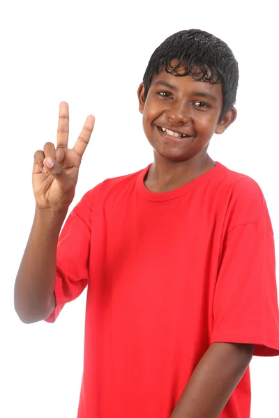 stock image Peace signal from teenager boy