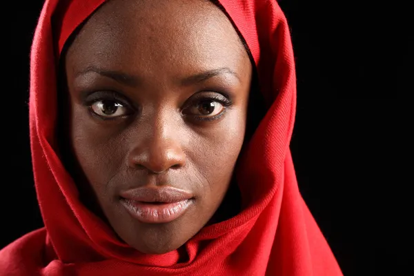 Headshot beautiful black african woman in hijab — Stock Photo, Image