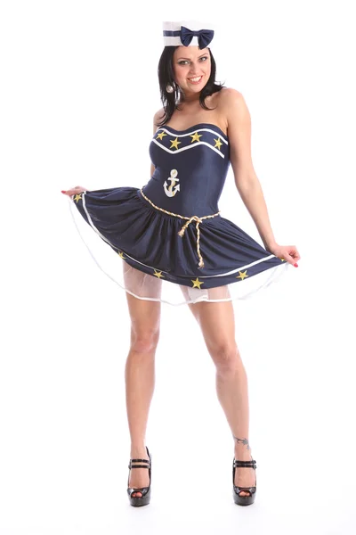 Vacker flicka i sexig sailor klänning kostym — Stockfoto