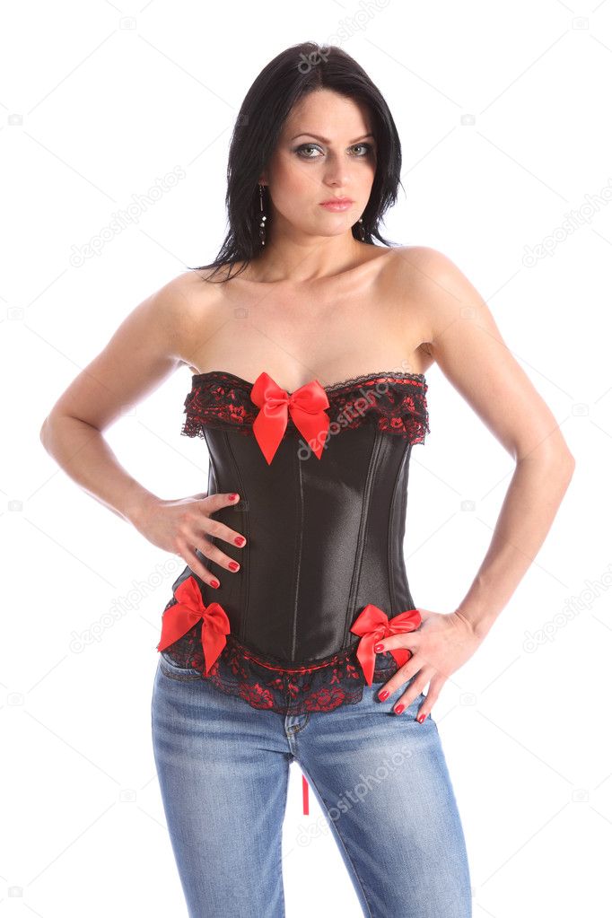 Sexy black and red fashion corset on young model