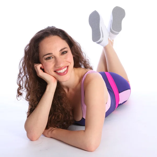 Glad vackert leende från fitness kvinna avkopplande — Stockfoto
