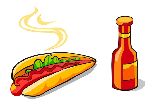 Hotdog en ketchup — Stockvector