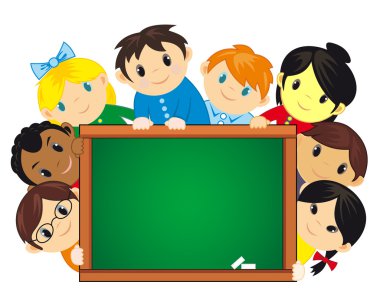 Childrens near the shcool board clipart