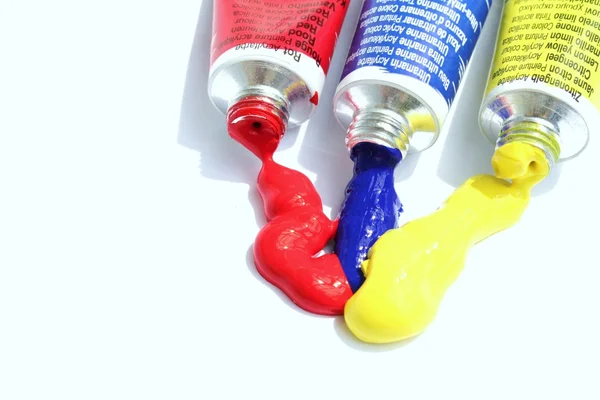 Close up three primary colours acrylic art paint — Stock Photo, Image