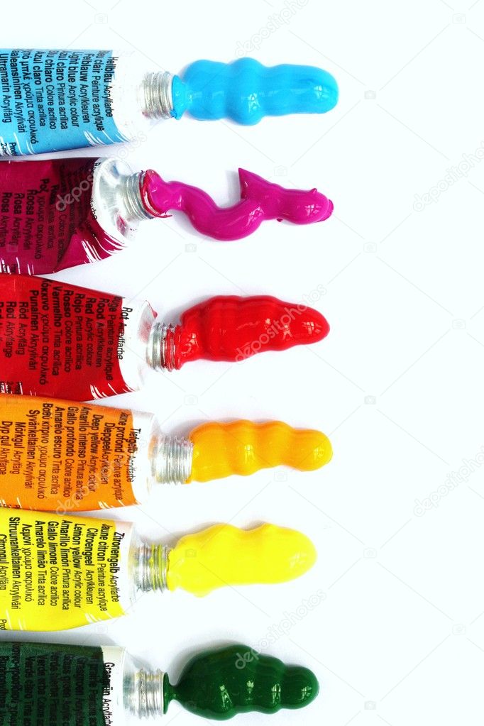 Colourful vertical acrylic paint squirts in row