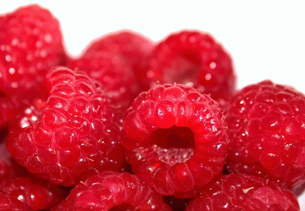 Just washed raspberries close up over white background — Stock Photo, Image