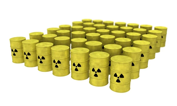 Σειρές των πυρηνικών αποβλήτων βαρέλι από πάνω — Φωτογραφία Αρχείου