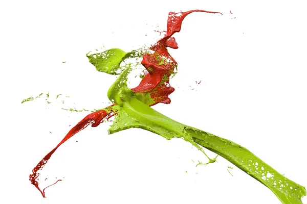 Rozpryskiwania farby w kolorze zielonym i czerwonym — Zdjęcie stockowe