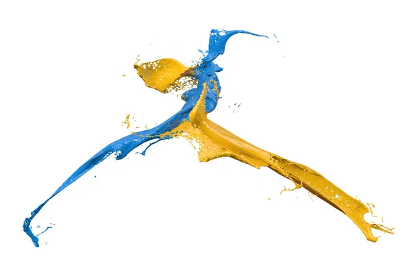 Fröccsen a kék és a sárga festék Stock Kép