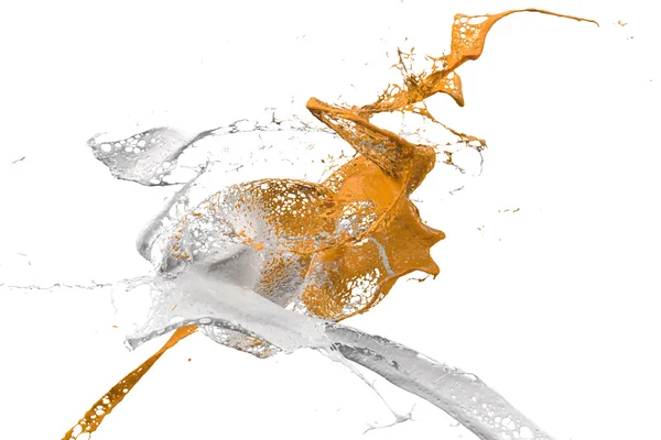 Splashing colors in orange and white — Stock Photo, Image