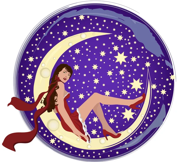 Девушка на Луне — стоковый вектор
