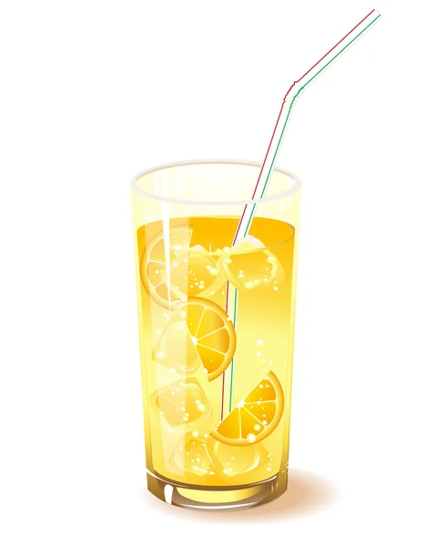 Vaso con bebida, naranja y hielo — Vector de stock