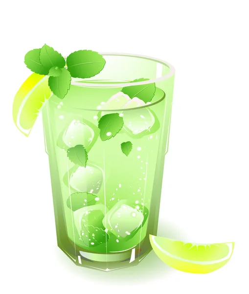 Glas mit Getränk und Minzblättern — Stockvektor