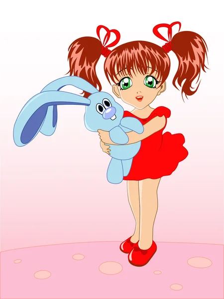 Маленькая девочка с игрушечным кроликом — стоковый вектор