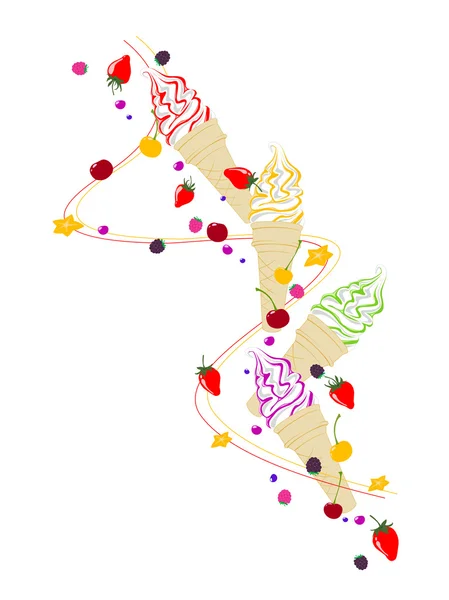 아이스크림, 딸기와 과일 — 스톡 벡터