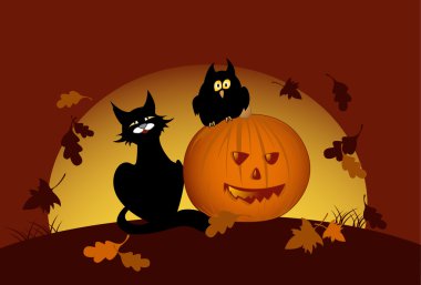 Halloween pumpkin and black cat clipart