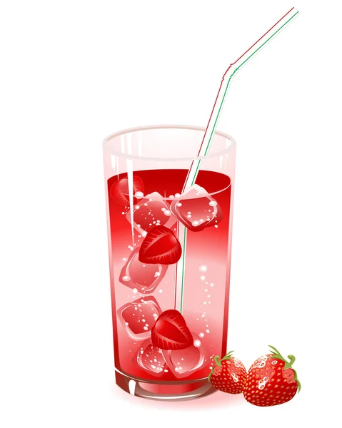 Vaso con bebida, fresa y hielo — Vector de stock