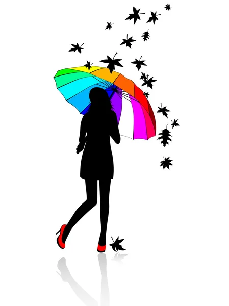 Chica bajo un paraguas — Vector de stock