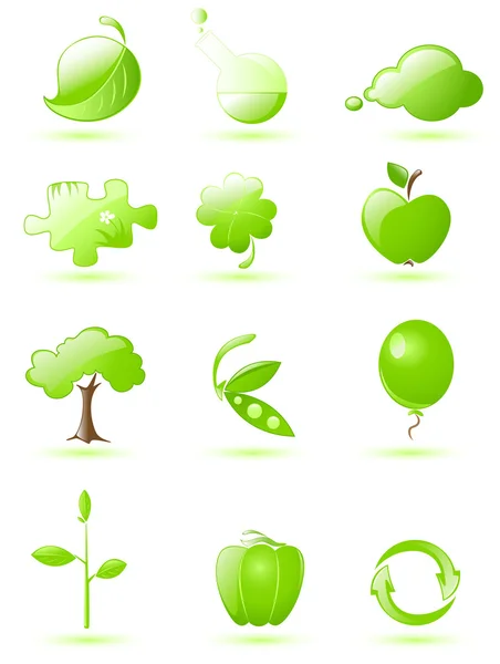 Conjunto de ícones verdes brilhantes — Vetor de Stock
