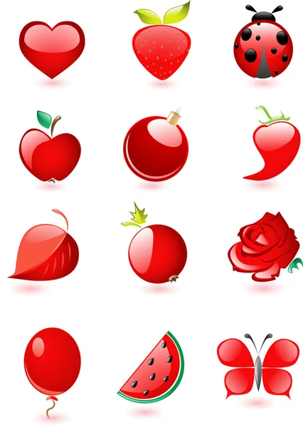 Collection of glossy red icons — Stock Vector
