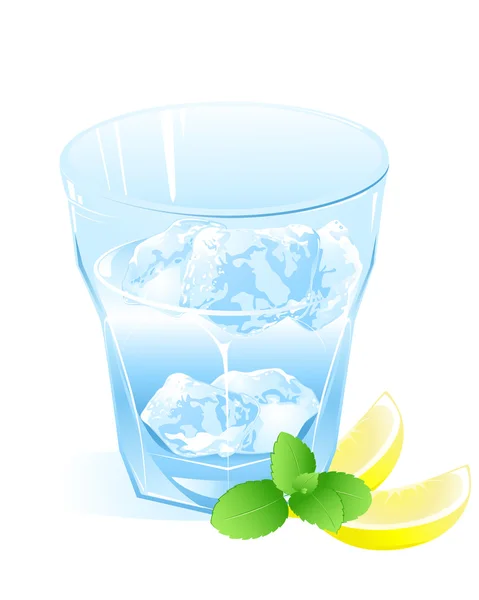 stock vector Glass with water, lemon and ice