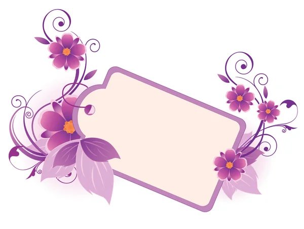 Violet banner met bloemen, bladeren en ornament — Stockvector