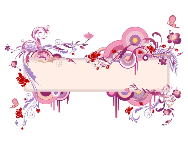 Farbiges Banner mit Blumenschmuck und Schmetterling — Stockvektor