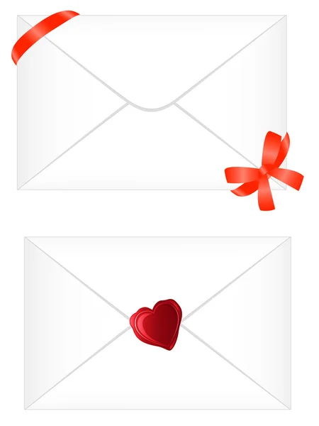 Witte envelop met een rood lint en zegel — Stockvector