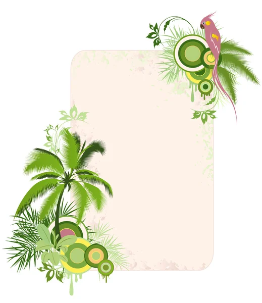 Floral achtergrond met palmen en papegaai — Stockvector