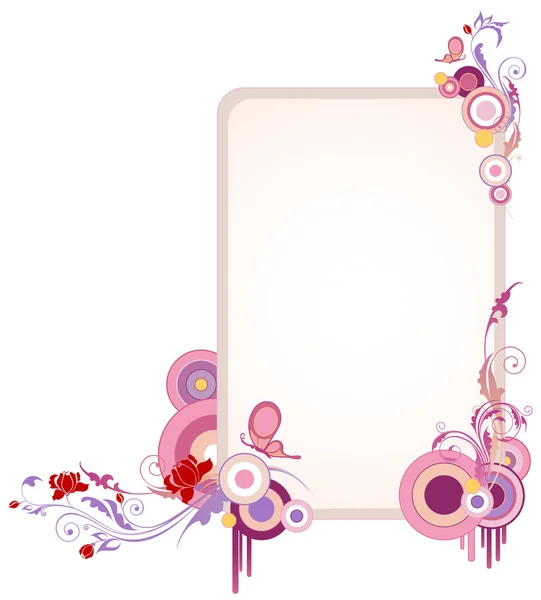Bannière verticale colorée avec ornement floral et papillon — Image vectorielle
