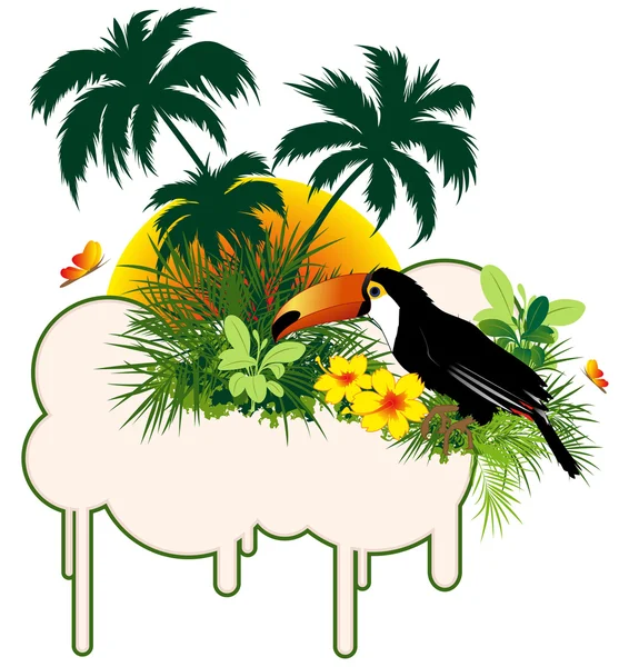 Oiseaux tropicaux et palmiers — Image vectorielle