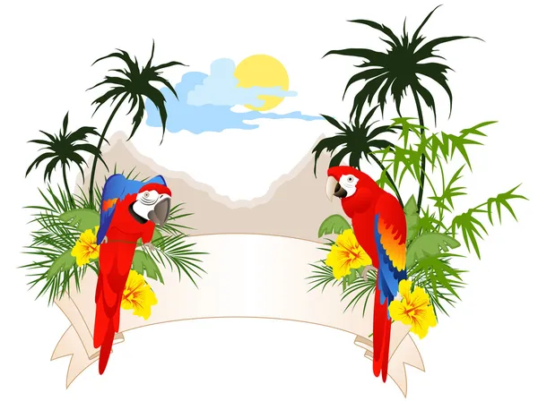 Banner de verão com papagaios — Vetor de Stock