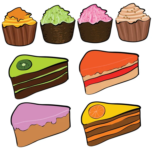 Cakes and muffins — Stock Vector