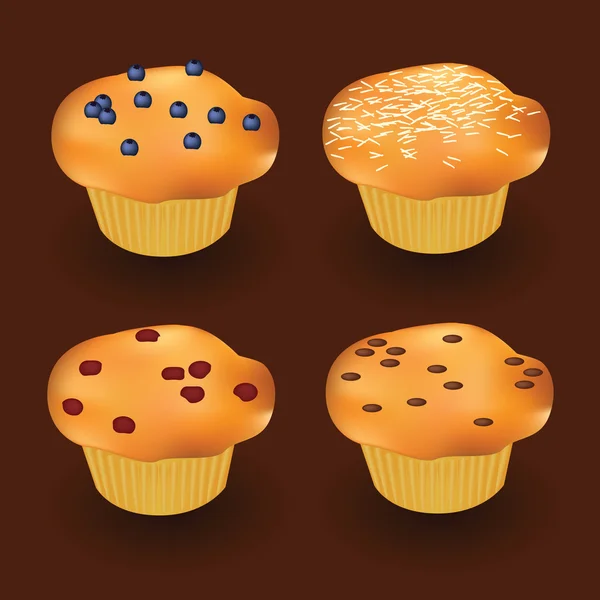 Quatro muffins — Vetor de Stock
