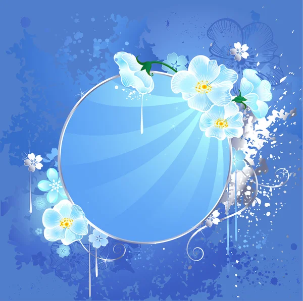 Round banner with white flowers — Stock Vector