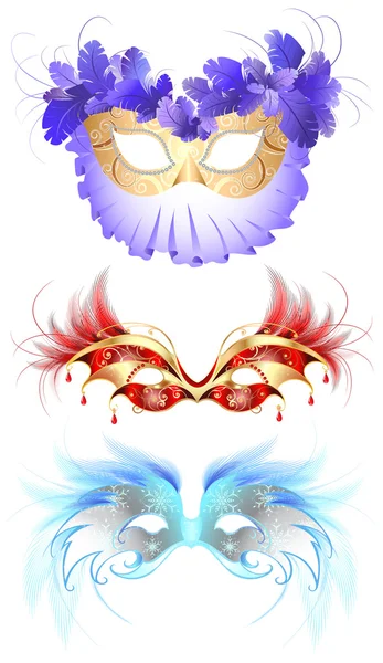 Carnival masks with feathers — Stock Vector