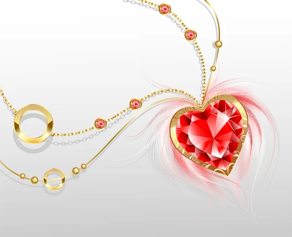 Cadena de oro con corazón de rubí — Archivo Imágenes Vectoriales