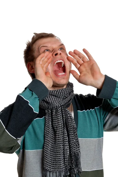 A young man screams — Stock Photo, Image