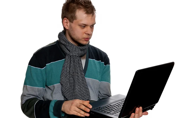 男子与笔记本电脑 — 图库照片