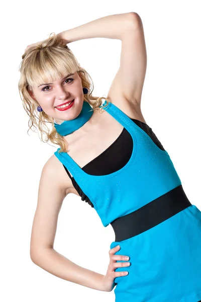 Portret van een blonde in een blauwe — Stockfoto