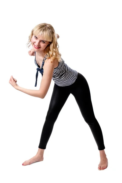A girl in athletic position — Stock Photo, Image