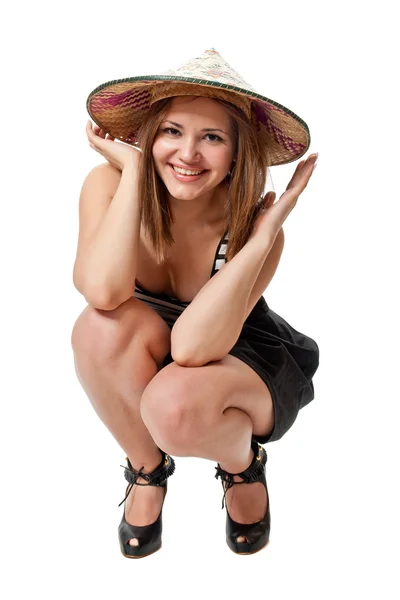 Hermosa chica en cónica asiático sombrero — Foto de Stock