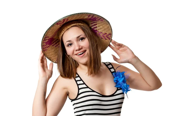 Krásná dívka v kuželovitý klobouk — Stock fotografie