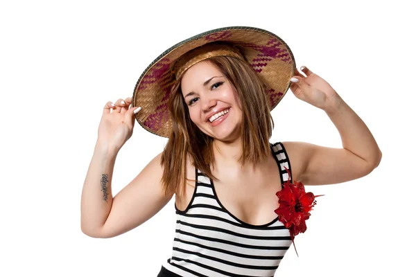 Krásná dívka v kuželovitý klobouk — Stock fotografie