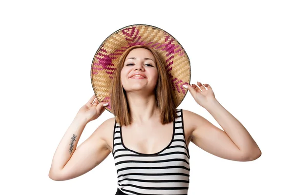 Menina bonita em chapéu asiático cônico Fotografias De Stock Royalty-Free