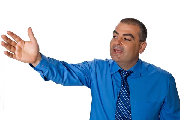 Mužské modrou košili a volá na gesto — Stock fotografie