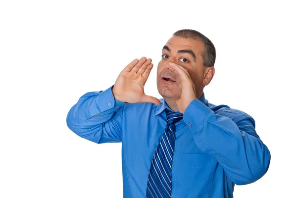 Muž křičí dlaně nálevky — Stock fotografie
