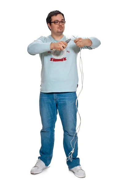 Человек, позирующий электриком — стоковое фото