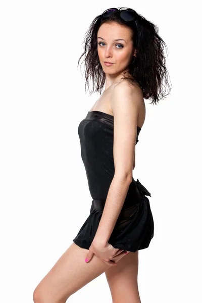 Retrato de mujer sensual joven cubriendo pechos en encaje lingeri — Foto de Stock