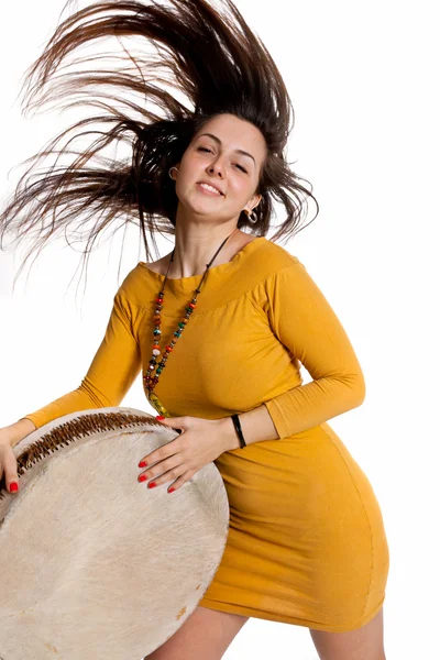 La fille avec l'ethnie tambourine — Photo